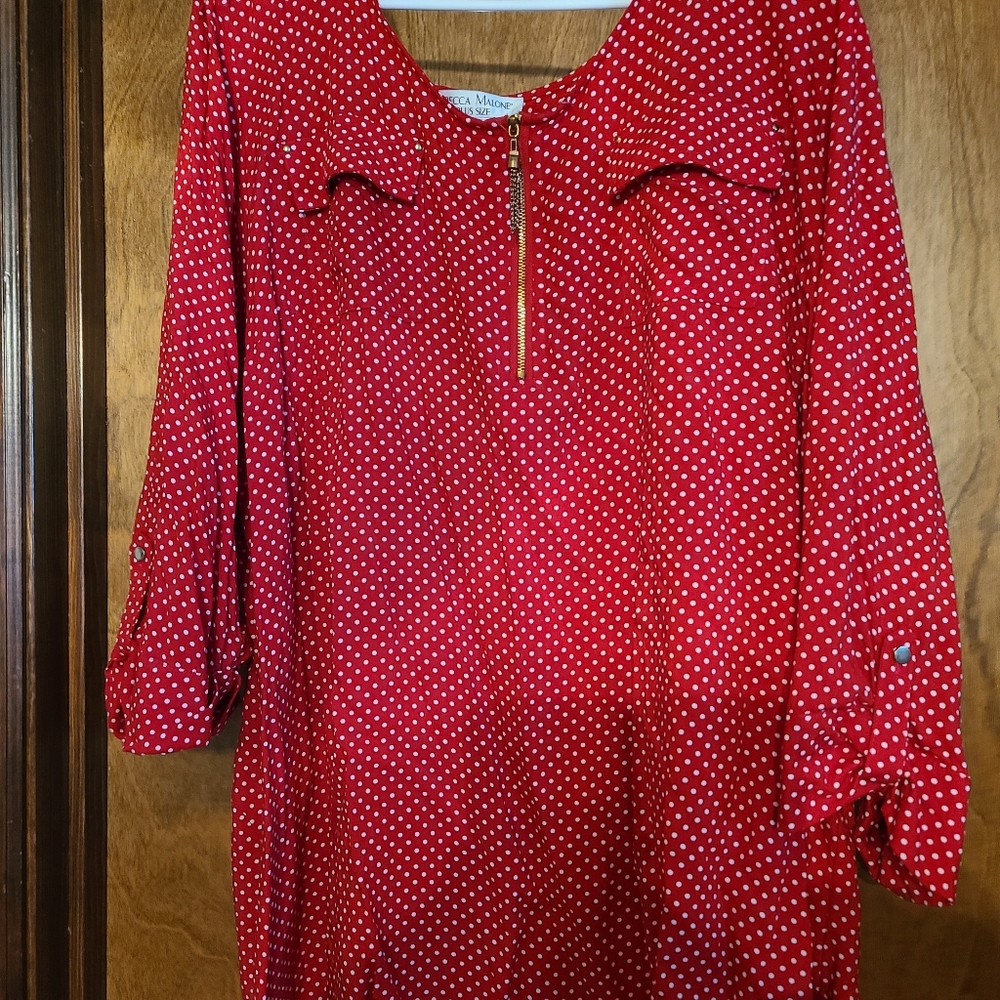 Red and white polka-dot blouse